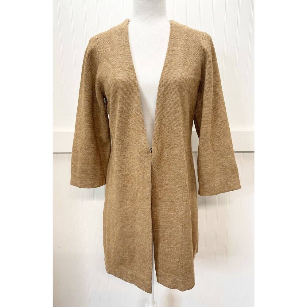 Neutral Brown Cardigan Soft Surroundings Large Long Sweater Wool Blend w/Clasp